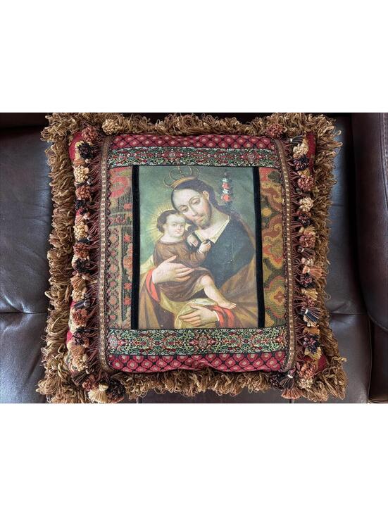 Other - VTG Retablo Saint Joseph & Jesus Decorative Pillow Ornate Christian Unique